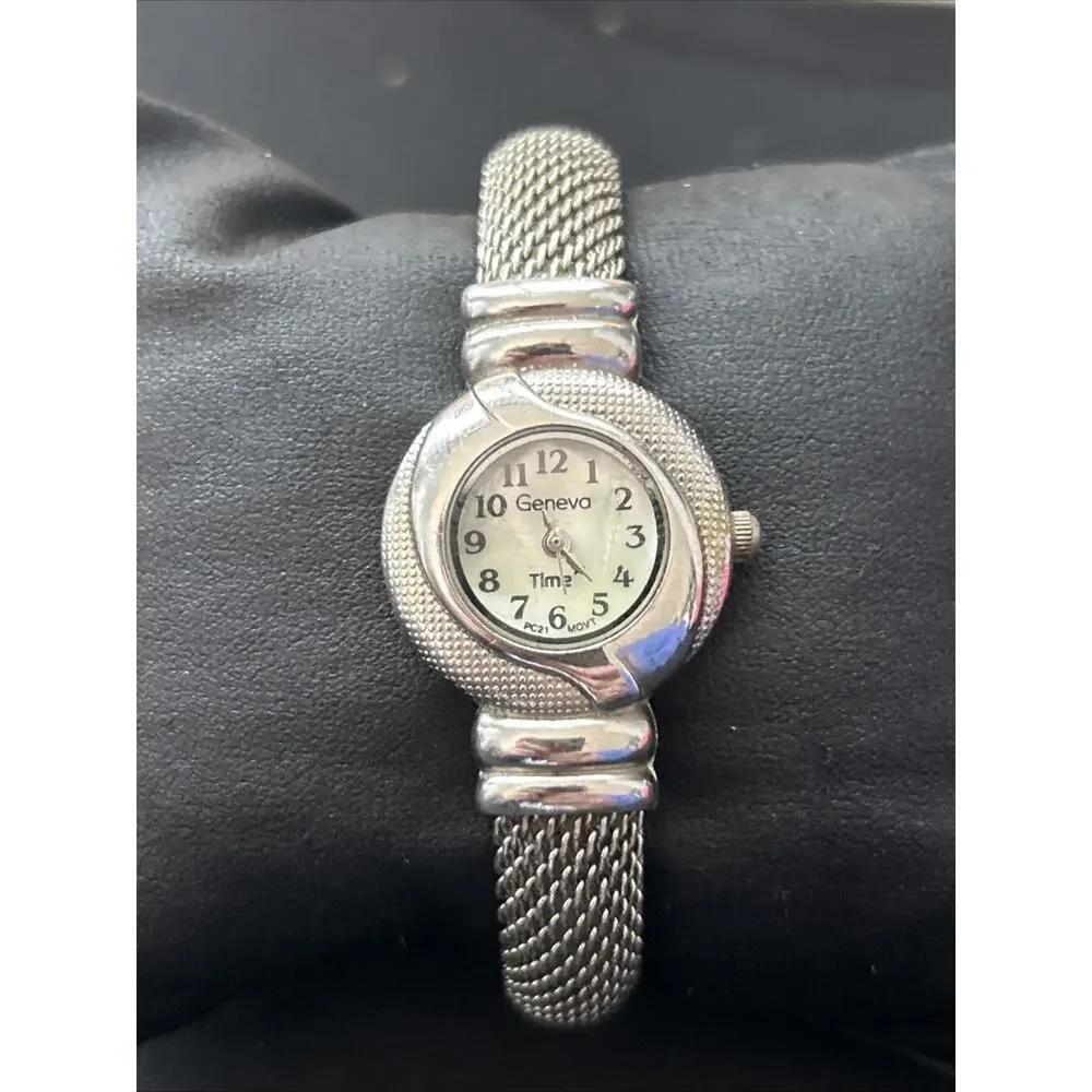 Geneva Silver Tone Women’s Cuff Watch